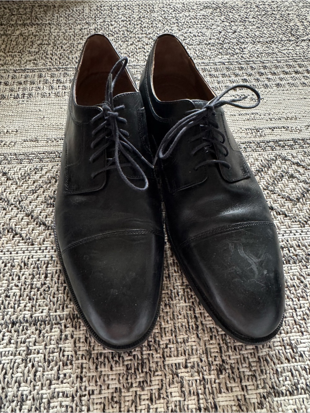 Johnston & Murphy Black Leather Cap-Toe Dress Shoes - Size 12